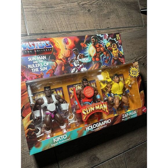 NEW MOTU Origins Rulers of the Sun Man KIKTO HOLOGRAPHO ZAP‎ MAN 3-PACK Brand - Picture 1 of 9